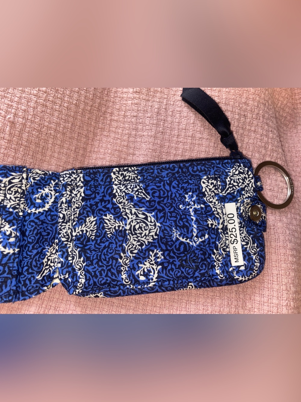 Vera Bradley Royaln Blue and White Seahorse Paisley Wristlet ID Case - Picture 12 of 15